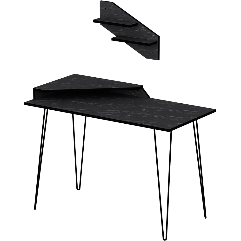 Decorotika Desalvo Single Shelf Black Marble Effect Computer Desk Image 2