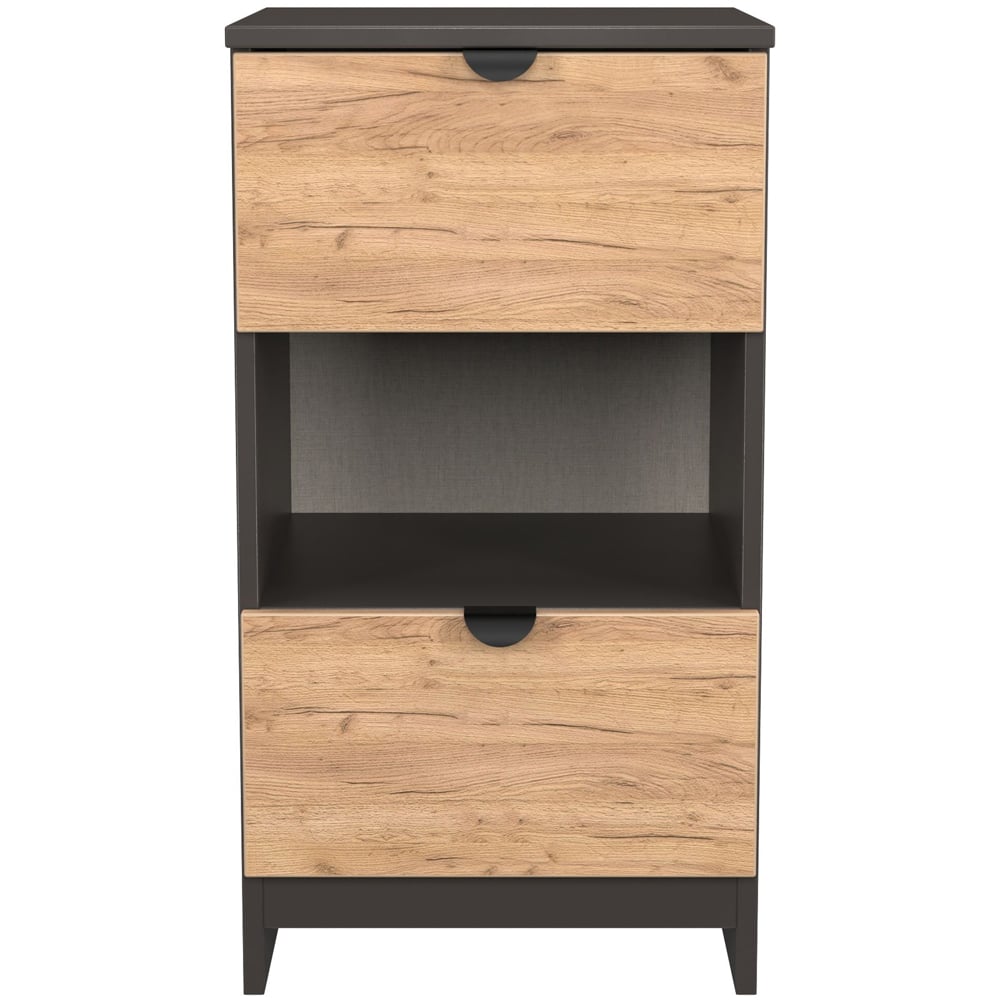 Crowndale Bora 2 Drawer Single Shelf Gold Oak and Graphite Bedside Cabinet Image 2