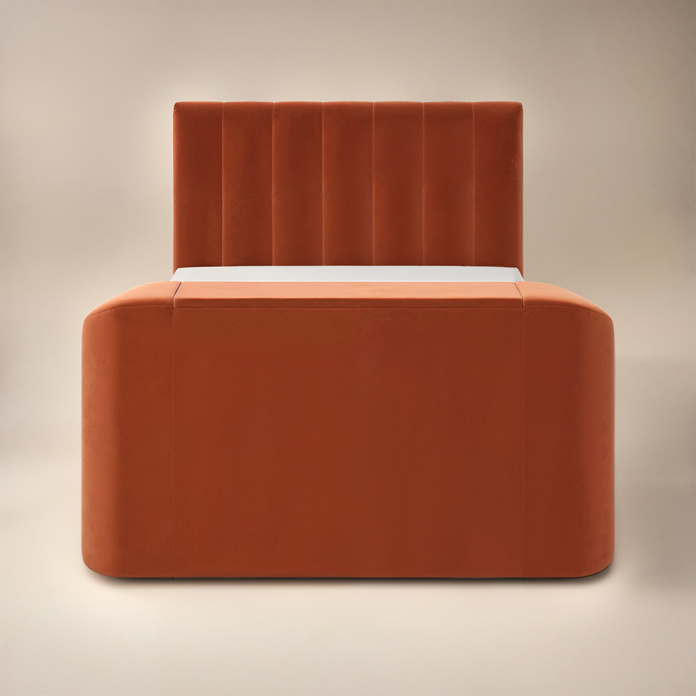 Flair Megane Double Burnt Orange Velvet Side Lift TV Ottoman Bed Image 3