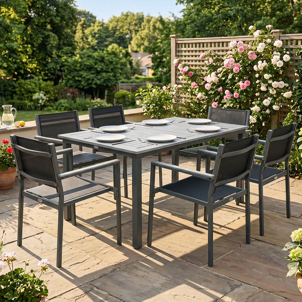 Outsunny 6 Seater Acacia Wood Garden Dining Set Grey Image 2