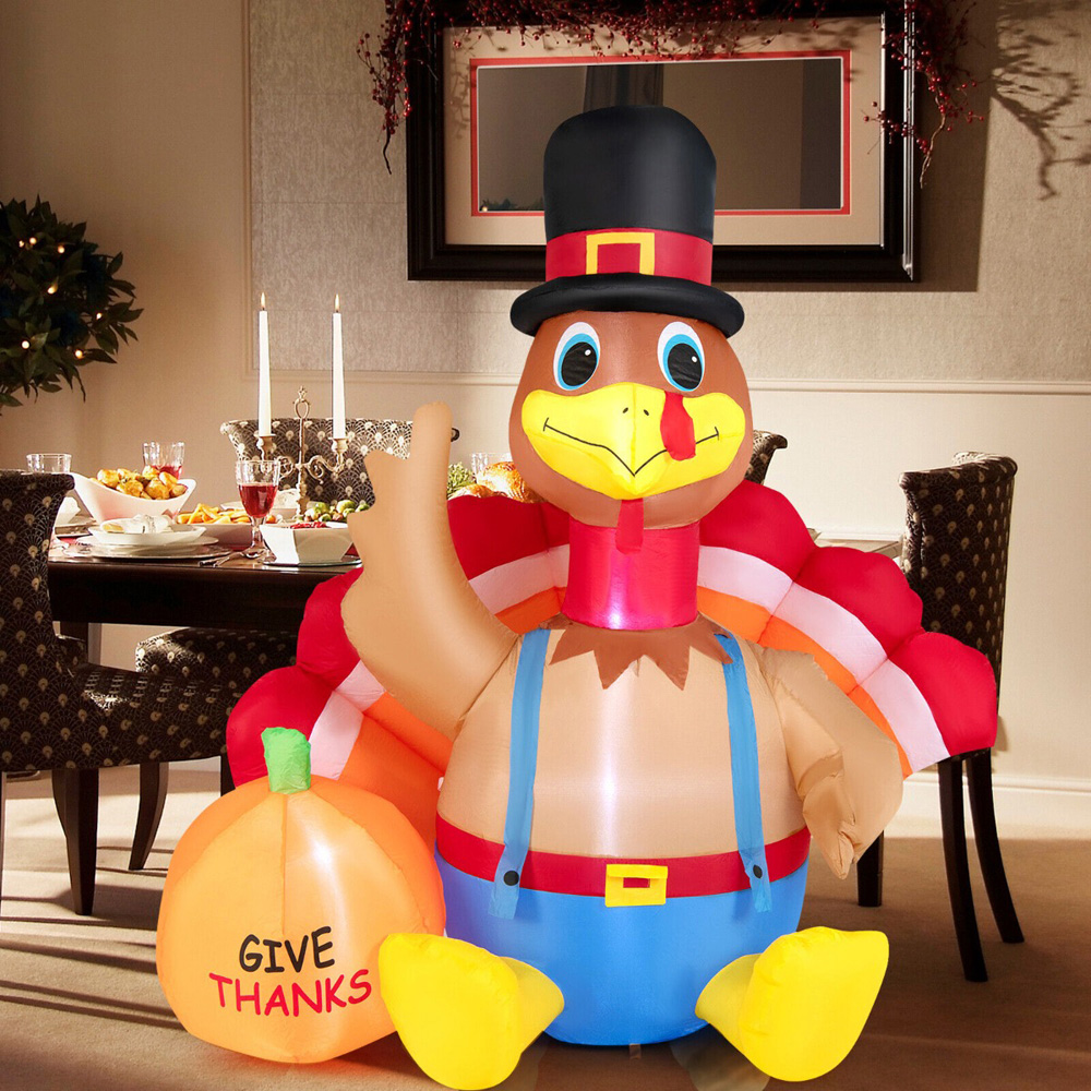 Costway Inflatable Thanksgiving LED Turkey with Pumpkin 6ft Image 4