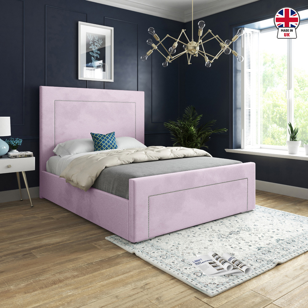 Lucca Pink Single Velvet Upholstered Bed Frame with High Headboard Image 6