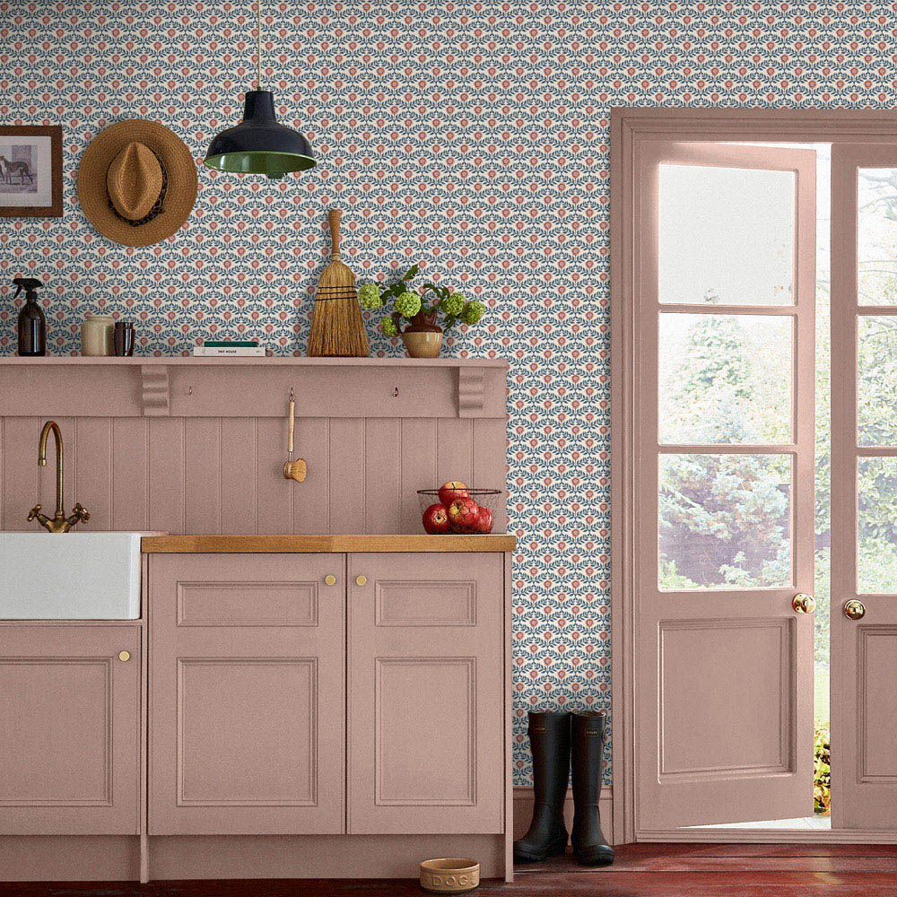 Joules Stately Floral Print Cream and Blue Wallpaper Image 3