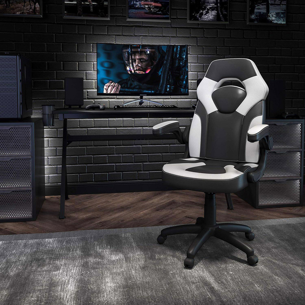 FWStyle X10 Black and White Faux Leather Racer Style Gaming Chair Image 4