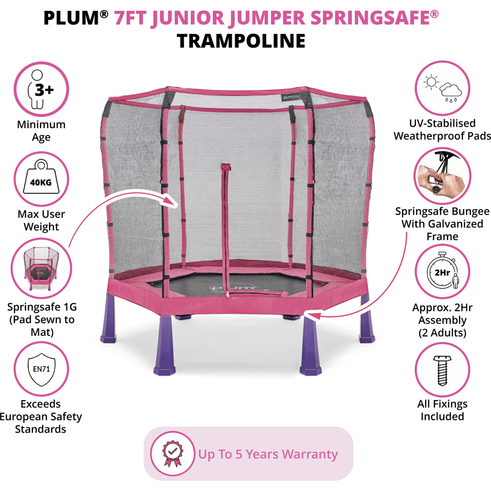 Plum Play Pink 7ft Junior Jumper Springsafe Trampoline with Enclosure Image 6