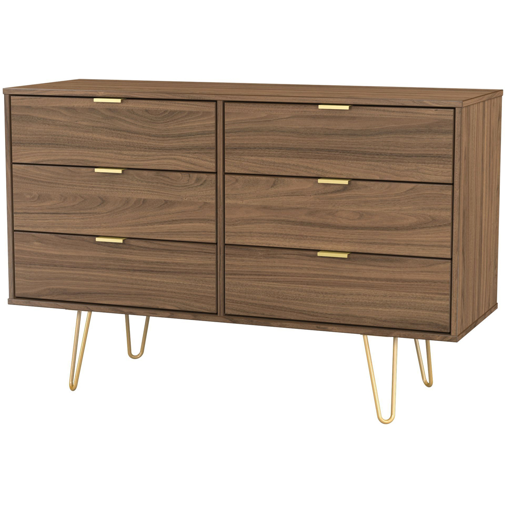 Crowndale Hong Kong 6 Drawer Carini Walnut Wide Chest of Drawers Ready Assembled Image 2
