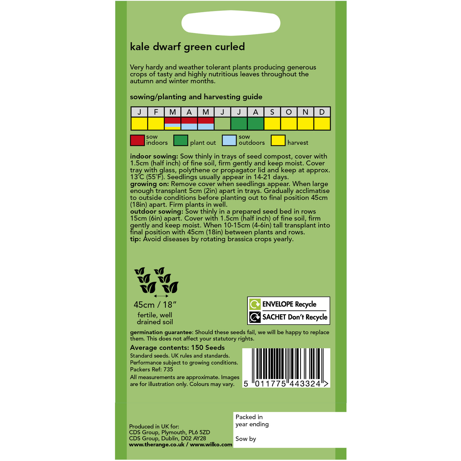 Wilko Kale Dwarf Green Curled Seeds Image 2