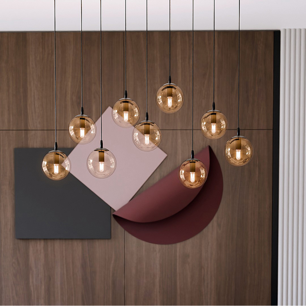 Emibig Cosmo 9 Light Amber Shade Black E14 Ceiling Pendant Light Image 4