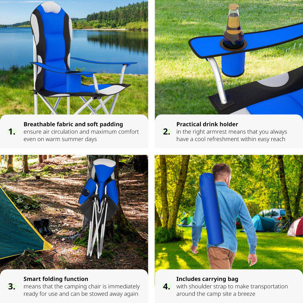tectake 4 Piece Blue Padded Camping Chair Set Image 4