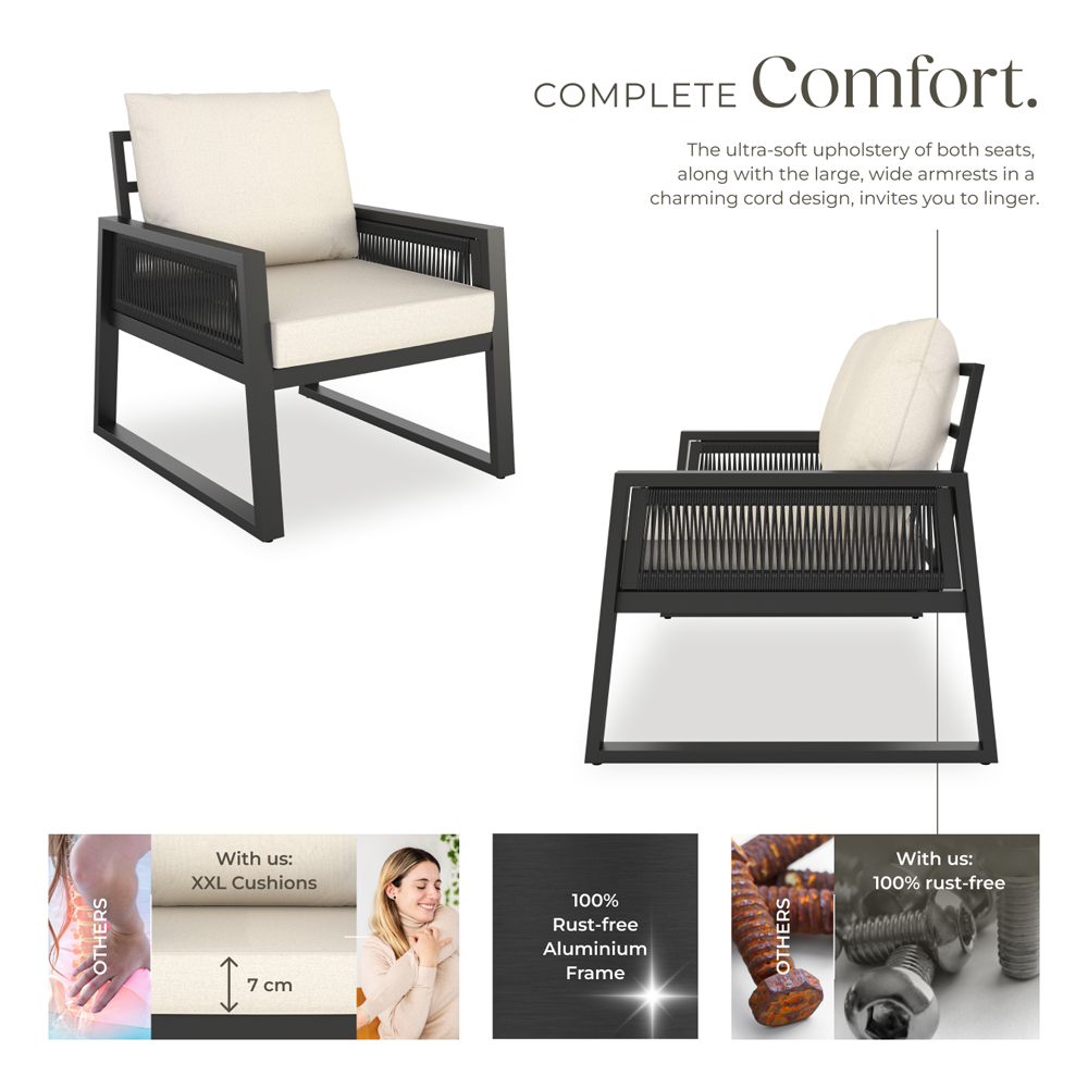 tectake Capri Corded Design Garden Armchair with Cushion Set of 2 Image 3