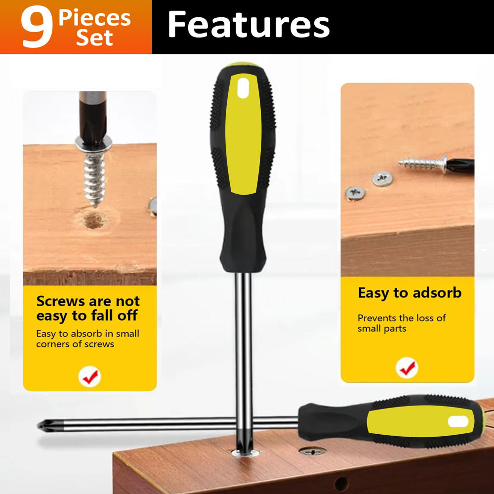 ATEK Phillips Slotted Soft Grip DIY Magnetic Screwdriver Set 10 Piece Image 6
