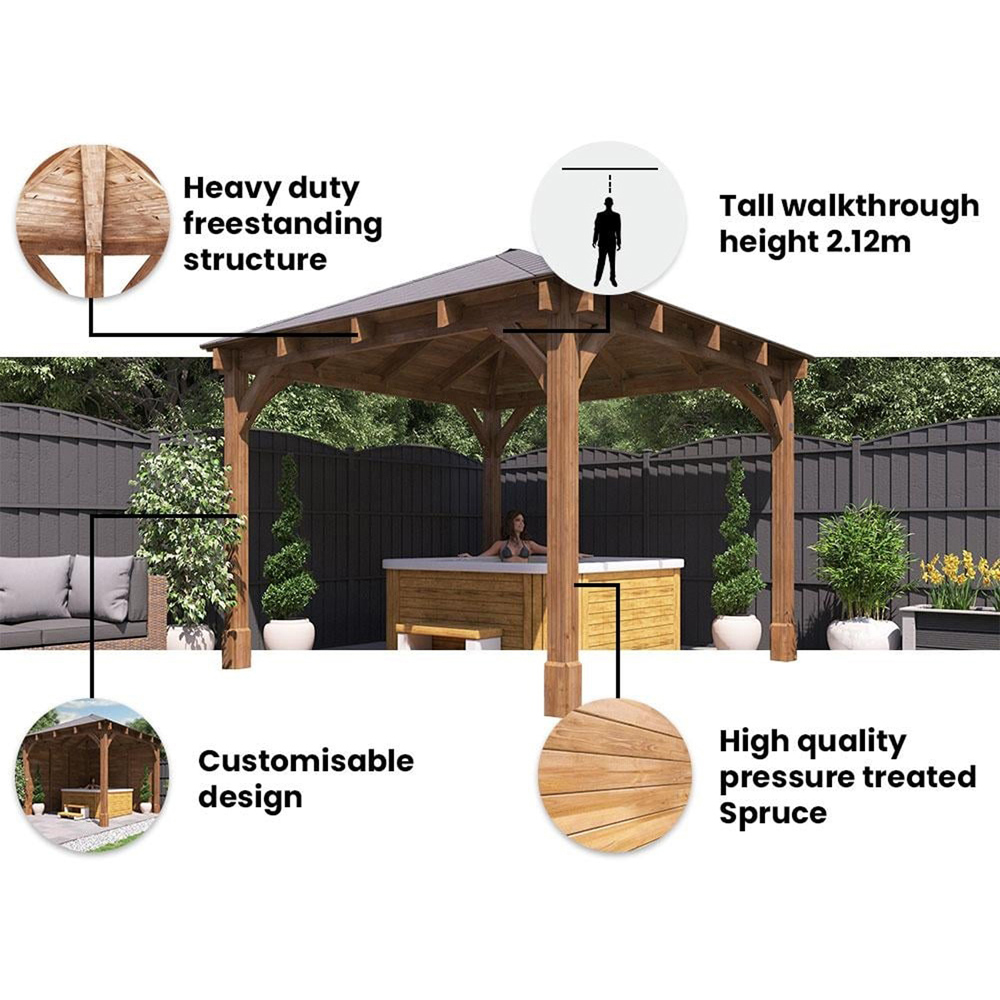 Dunster House Leviathan 3 x 3m Brown Log Bar Garden Gazebo with Heavy Duty Roof Shingles Image 6