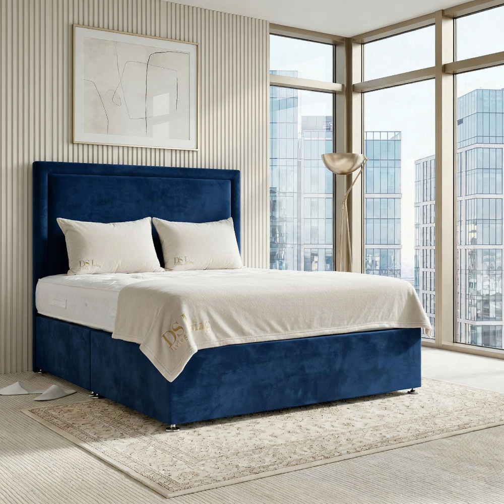 DS Living Velmont Double Dark Blue Plush Divan Bed Image 3