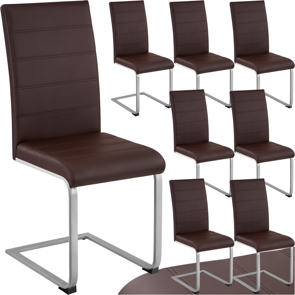 tectake Set of 8 Brown Cantilever High Backrest Dining Chair Image 2