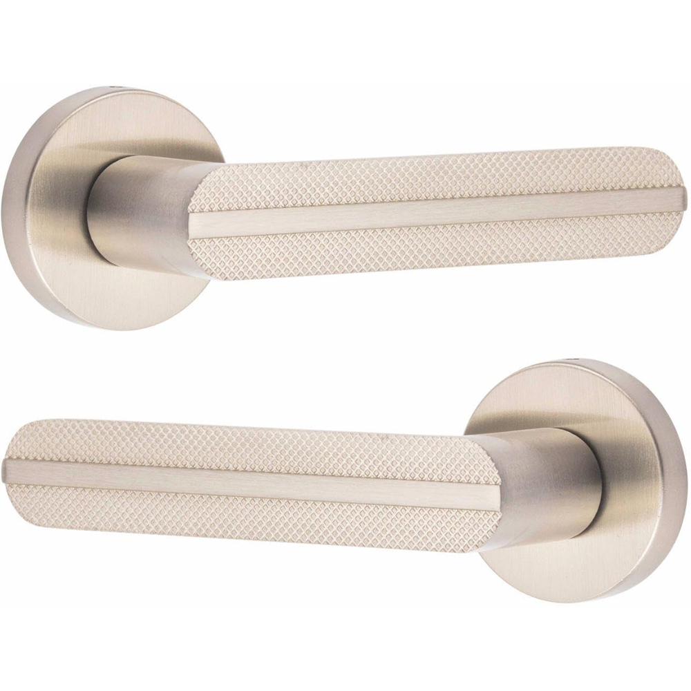 Golden Grace Satin Nickel Modern Lima Knurled Door Handle Set Image 2