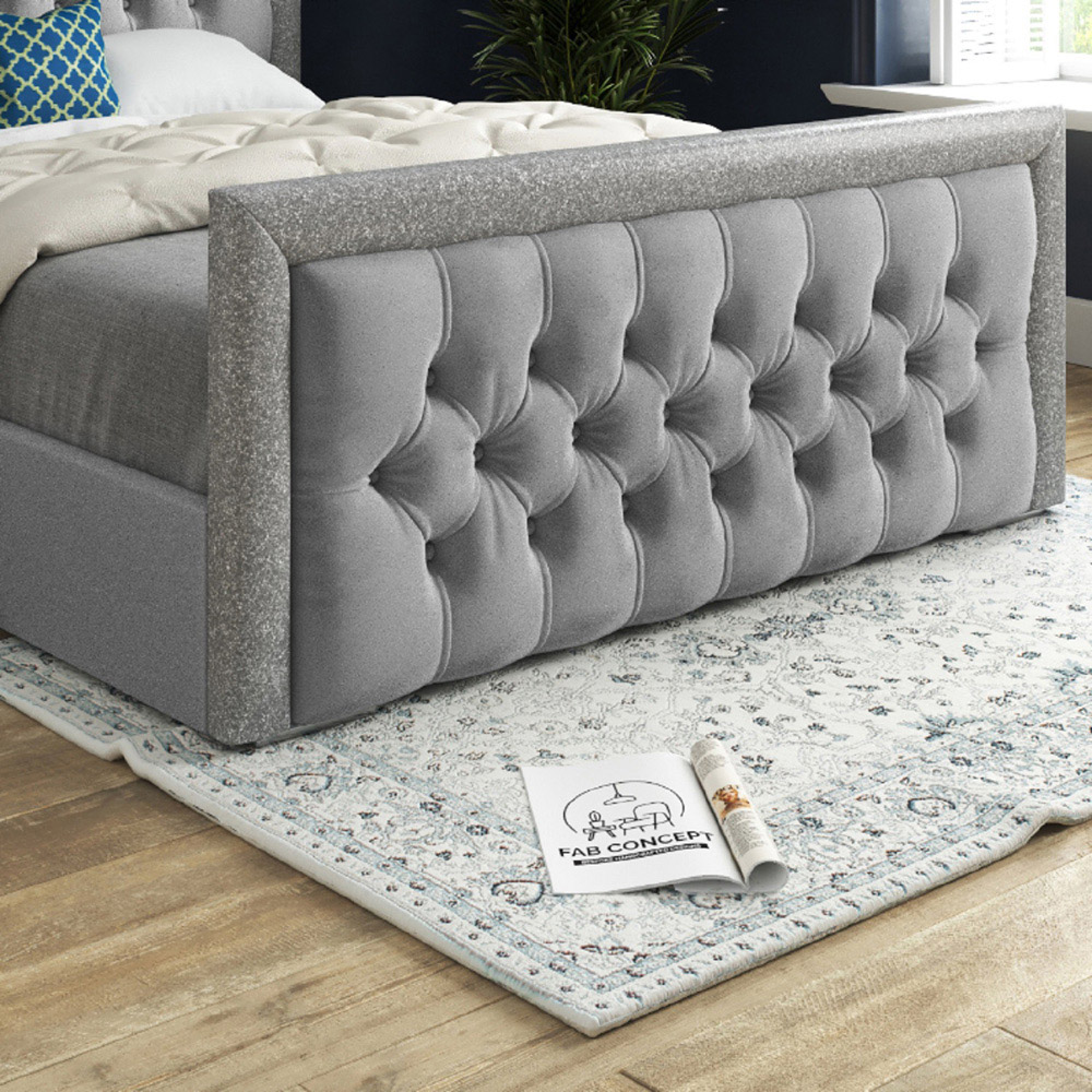 Venice Small Double Grey Soft Velvet Upholstered Bed Frame with Glitter Border Headboard Image 4