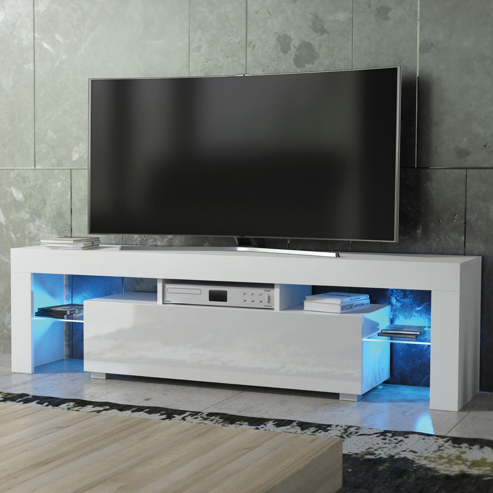 Creative Furniture Aria White and White Gloss Single Door 3 Shelf TV Unit with LED Image 4