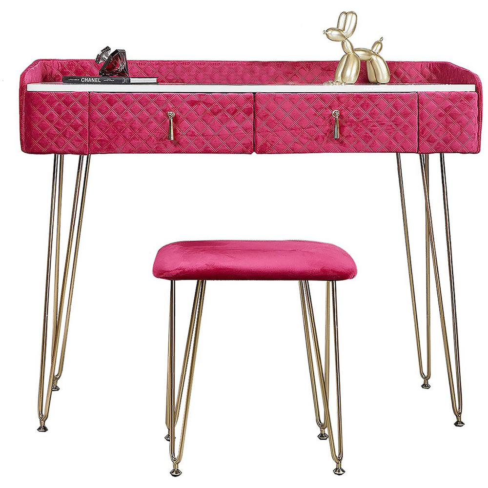 CARME Home Tokyo Glow Raspberry Velvet Dressing Table with Stool Set Image 2