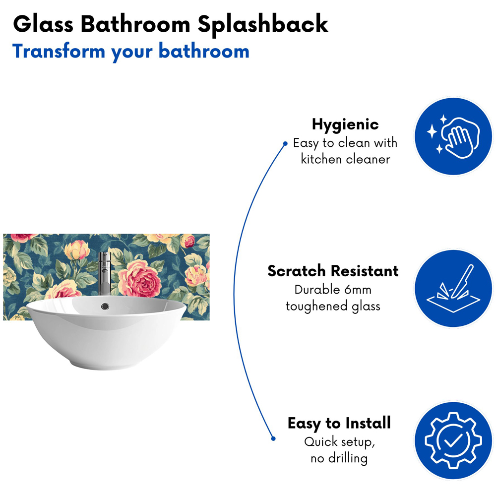 Warren Reed Designer Painting of Vintage Roses Glass Bathroom Splashback 25 x 60cm Image 4