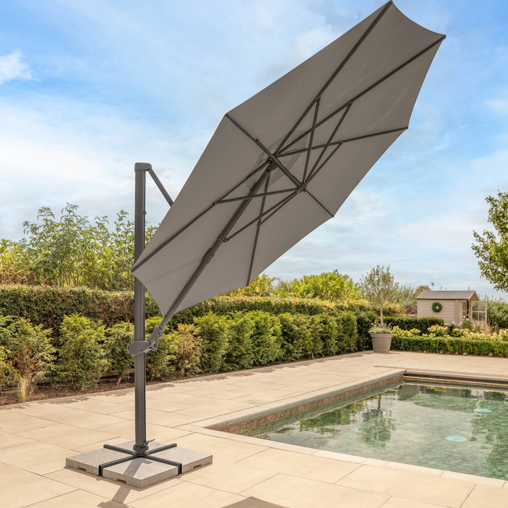 Kettler Orion Slate and Grey LED Cantilever Round Parasol with Granite Base and Night Cover 3m Image 6