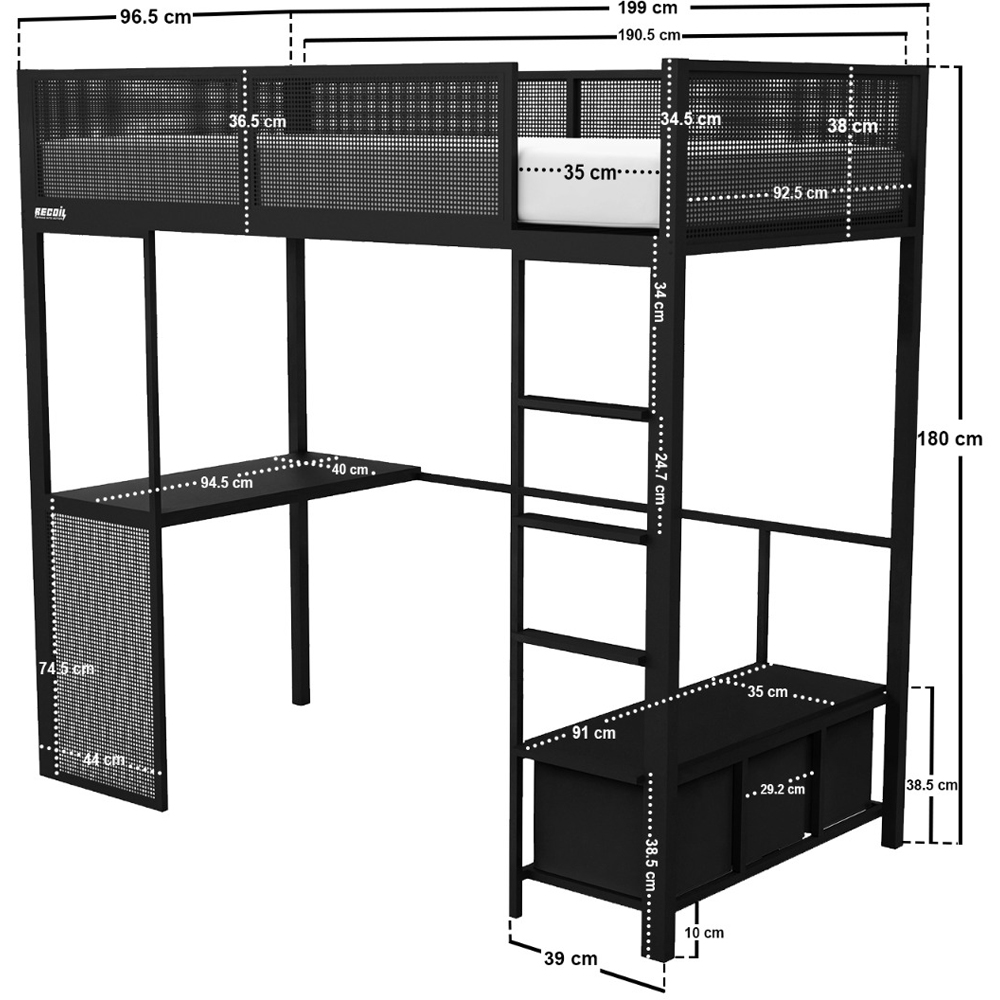 Recoil Glitch Metal Gaming High Sleeper with Desk Image 7