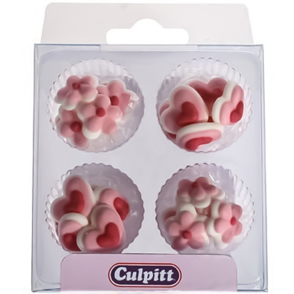 Pack of 24 Mini Pink Hearts and Flowers Sugar Pipings Image
