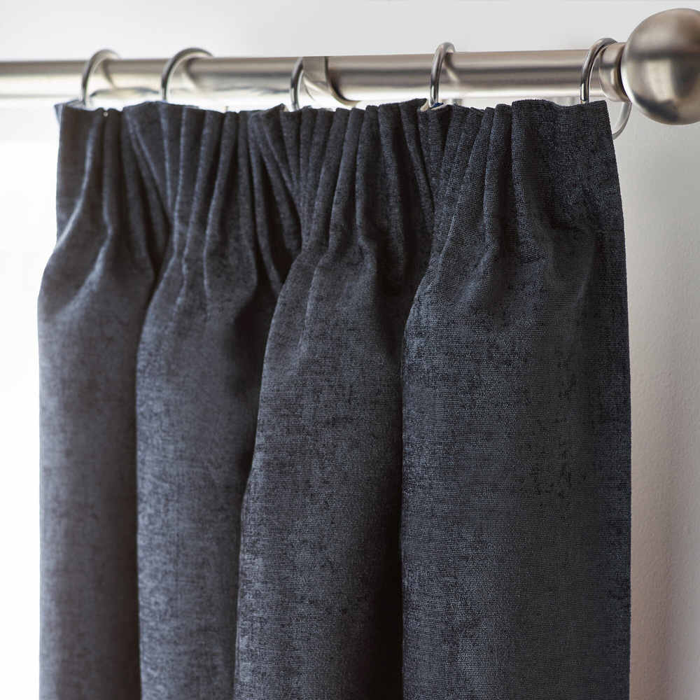 Alan Symonds Charcoal Chenille Blackout Pencil Pleat Curtains 168cm x 229cm Image 2