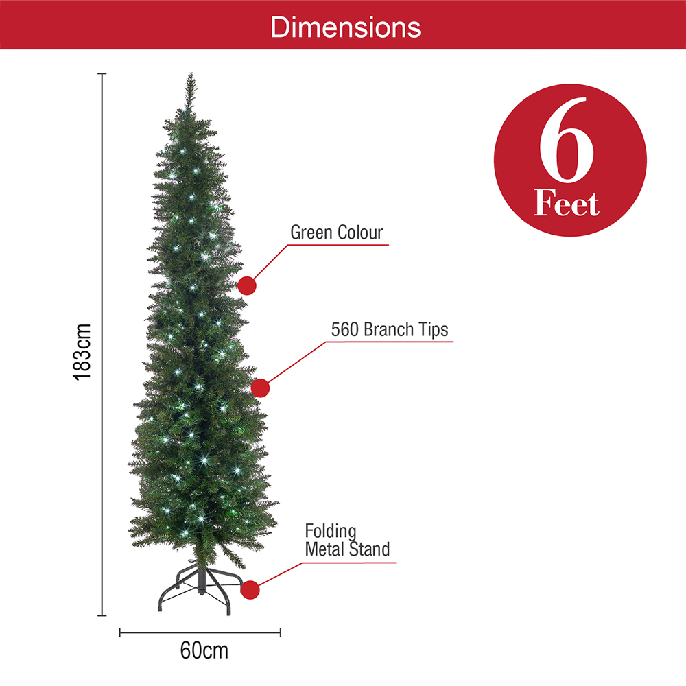 The Christmas Workshop Green Pre-Lit Slim Line Christmas Tree 6ft Image 9