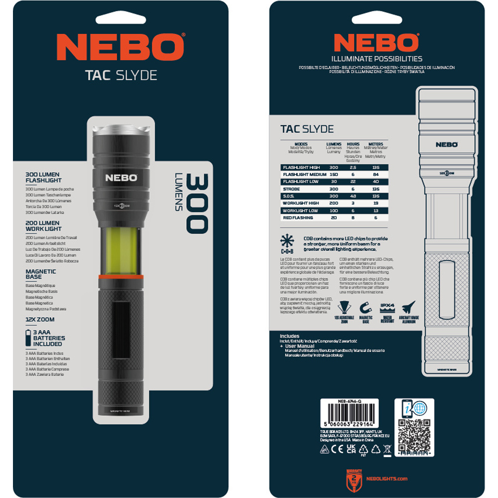 Nebo Tac Slyde 2-in-1 300 Lumens Zoom Flashlight with COB Lantern and AAA Batteries Image 2