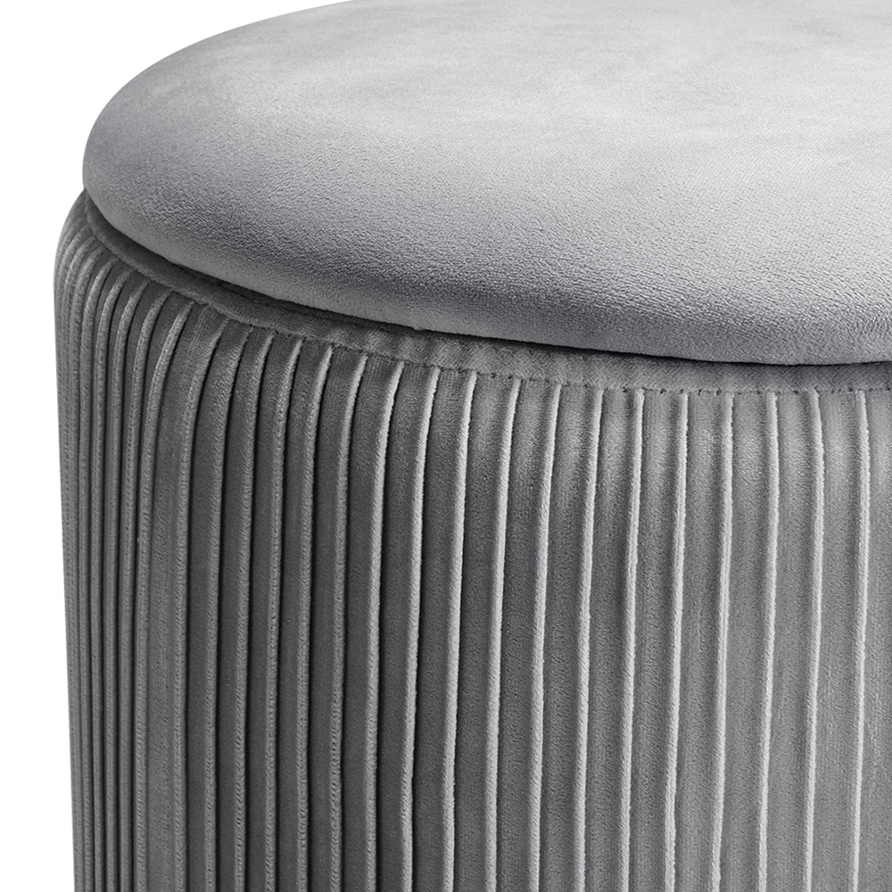 Living and Home Grey Round Pleated Storage Ottoman Image 3