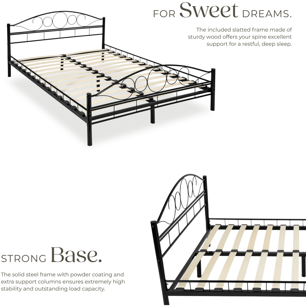 tectake Double Black Metal Bed Frame with Slatted Base Image 6