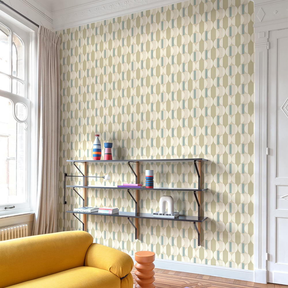 Grandeco Cumaru Boutique Fuma Retro Geometric Embossed Blue and Beige Wallpaper Image 3