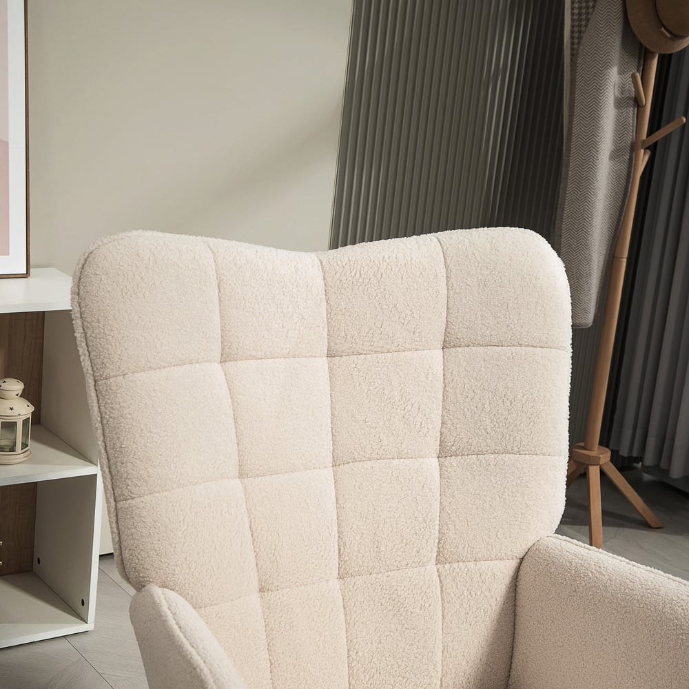 Portland Cream and White Upholstered Tufted Wingback Armchair with Seat Padding Image 3