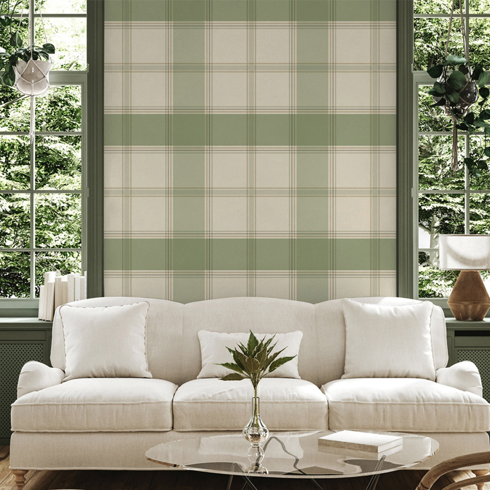 Belgravia Decor Bramble Check Green Wallpaper Image 3