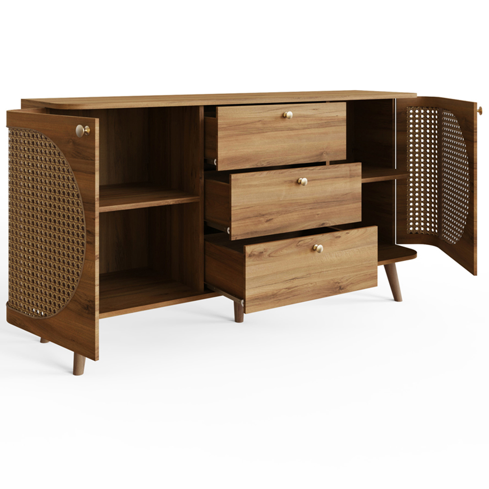 GFW Sorrel 2 Door 3 Drawer Oak Rattan Large Sideboard Image 3