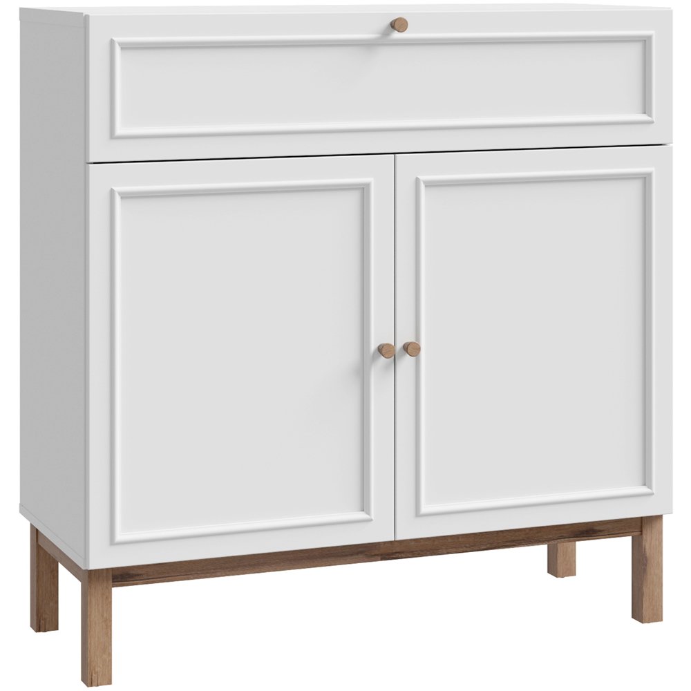 Florence Wensley 2 Door Single Drawer Light Grey and Oak Sideboard Image 2