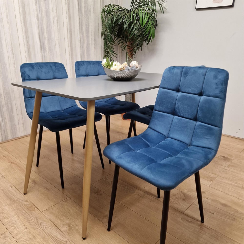 Portland 4 Seater Velvet Dining Set Grey and Blue Image 5