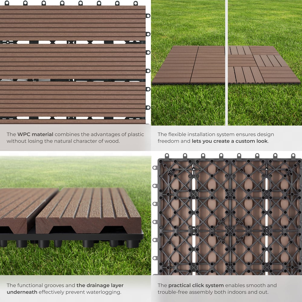 tectake Tegulas Brown Wood Lock Composite Decking 22 Pack Image 4