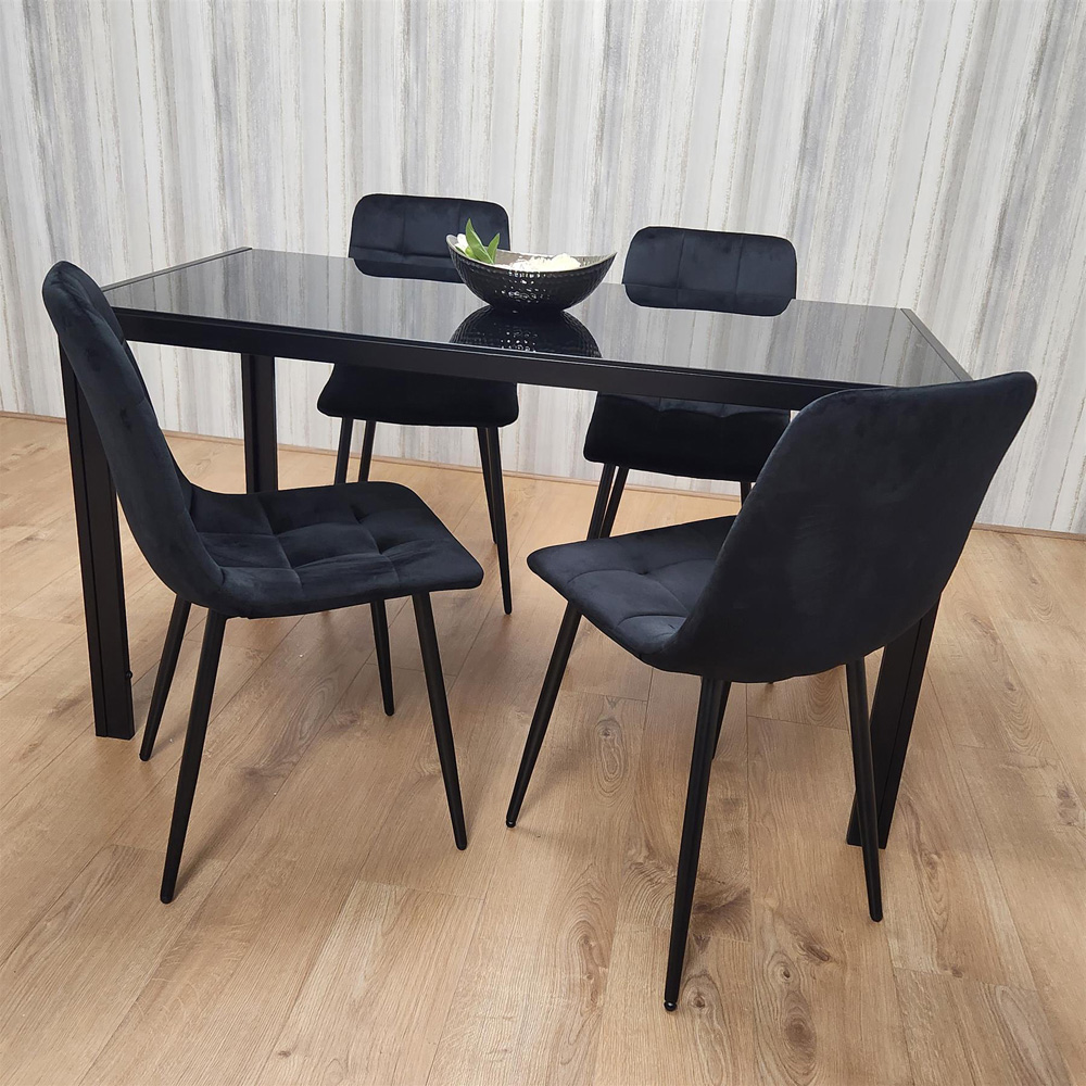 Kosy Koala 4 Seater Velvet Glass Dining Set Black Image 4