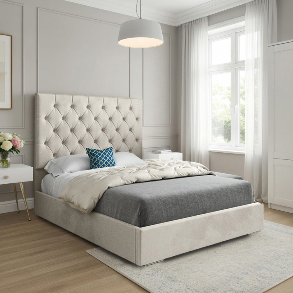 Alma Silver Small Single Velvet Upholstered Bed Frame with Chesterfield Headboard Image 5
