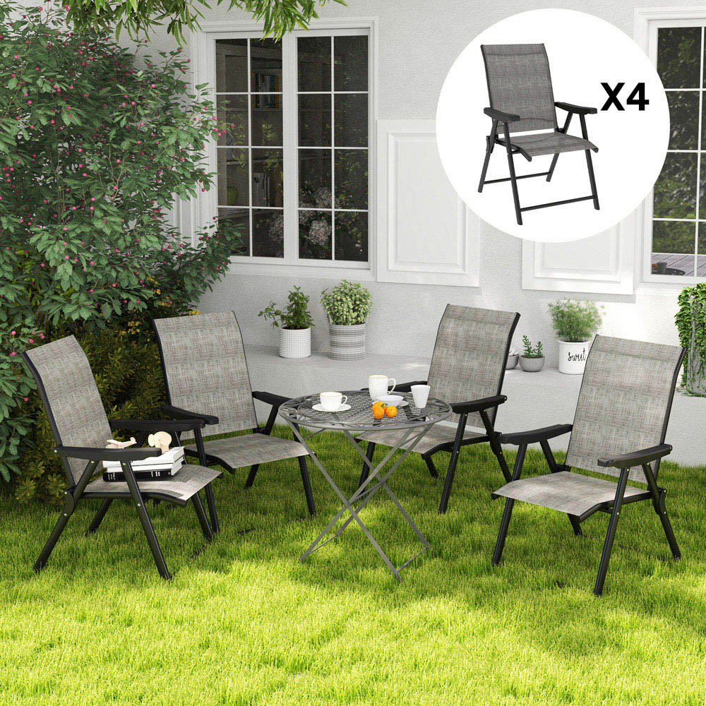 Outsunny Black and Grey Folding Chair with Breathable Mesh Fabric Seat Set of 4 Image 3