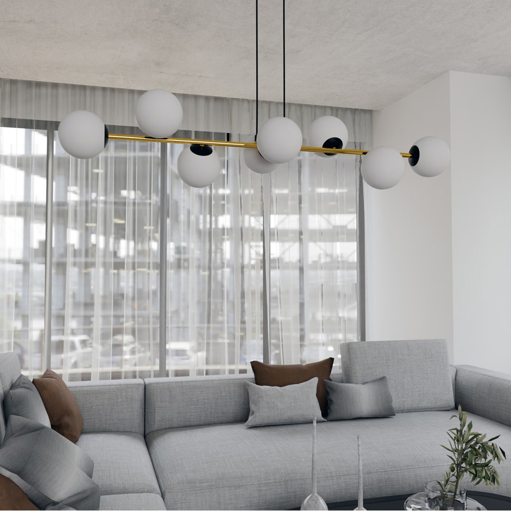 Emibig Gravity 8 Light White Shade Black and Gold E14 Ceiling Pendant Light Image 5