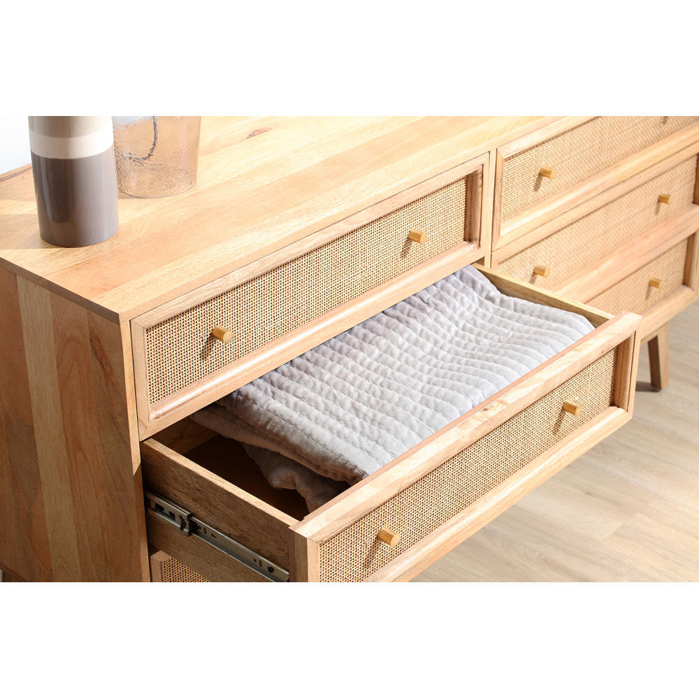Desser Venice 6 Drawer Wide Natural Rattan and Mango Wood Chest of Drawers Image 5