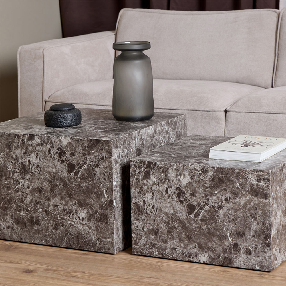 Florence Dice Light Brown Emperador Rough Paper Square Coffee Table Set of 2 Image 7