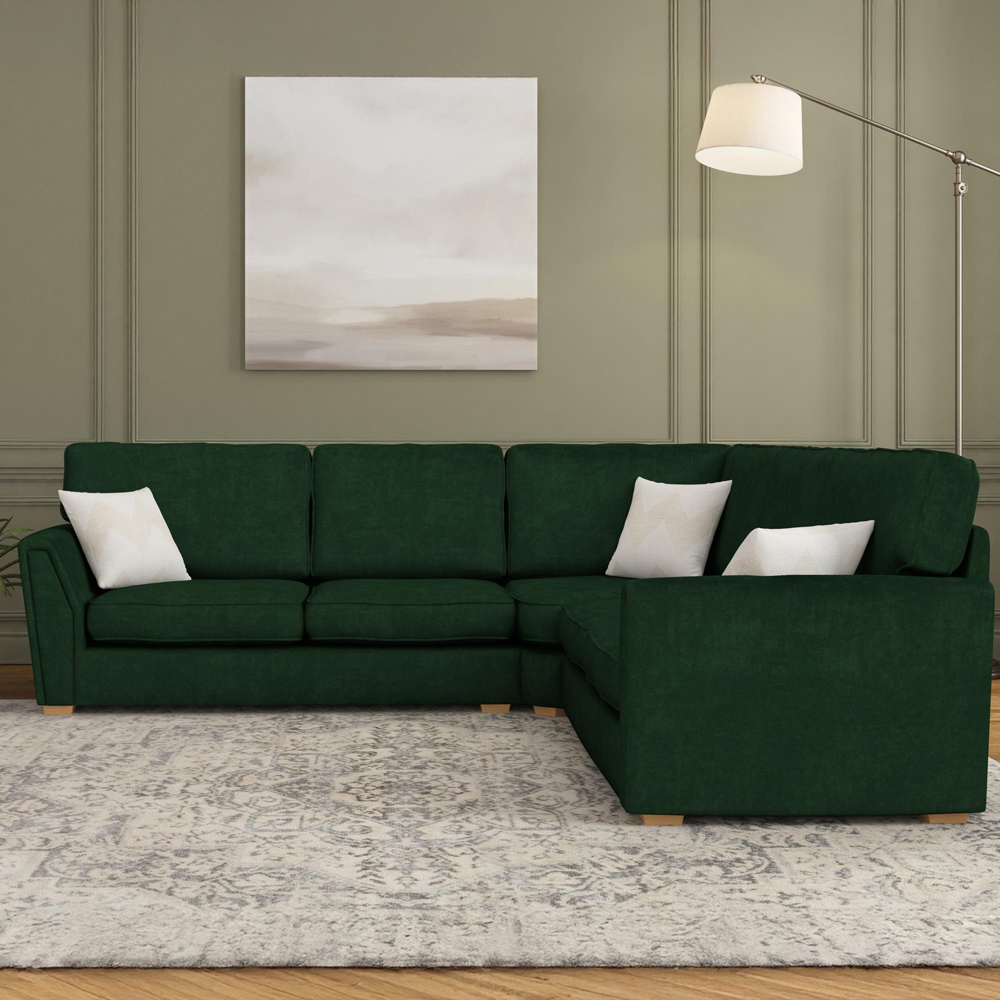 Wendleberry 4 Seater Forest Green Plush Velvet Fixed Back Corner Sofa Image 5