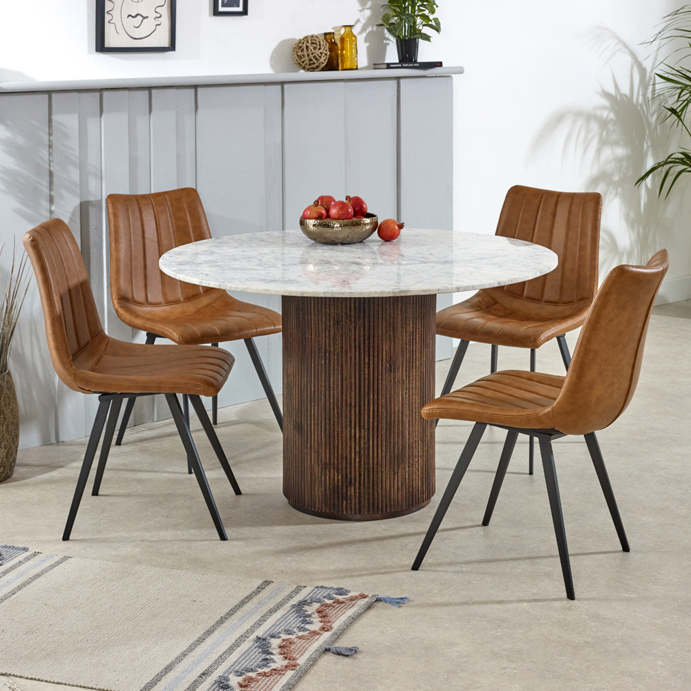 Brooklyn Opal 4 Seater Marble Top Round Mango Wood Dining Table Image 8