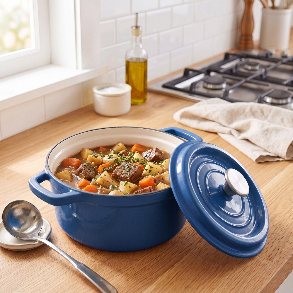 Living and Home Dark Blue Enamelled Cast Iron Dutch Oven Pot 5L Image 7