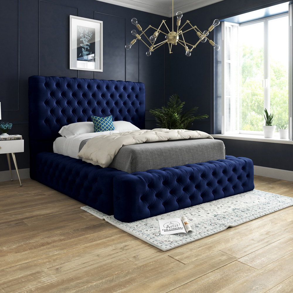DS Living Cambridge King Size Blue Soft Velvet Bed Frame Image 4