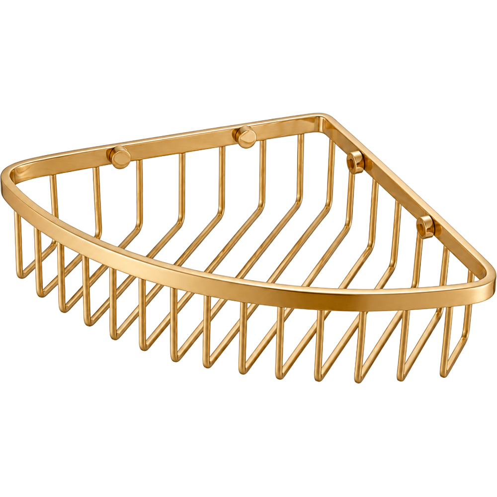 Go Bathrooms Brushed Gold Wall Mounted Corner Shower Basket Image 1