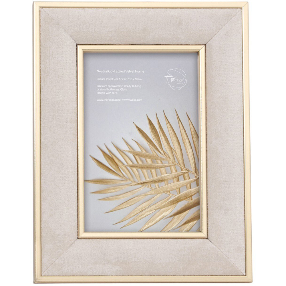Neutral Gold Edged Velvet Frame Neutral and Gold 6x4inch Image 1
